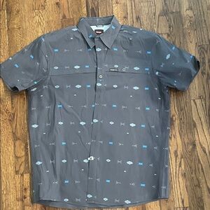 Wrangler Gray and Blue Casual Button Down Shirt